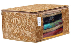 Kuber Industries Non Woven Fabric Saree Cover|Clothes Organiser for Wardrobe Set| Extra Large with Transparent Window|Pack of 3 (Beige)