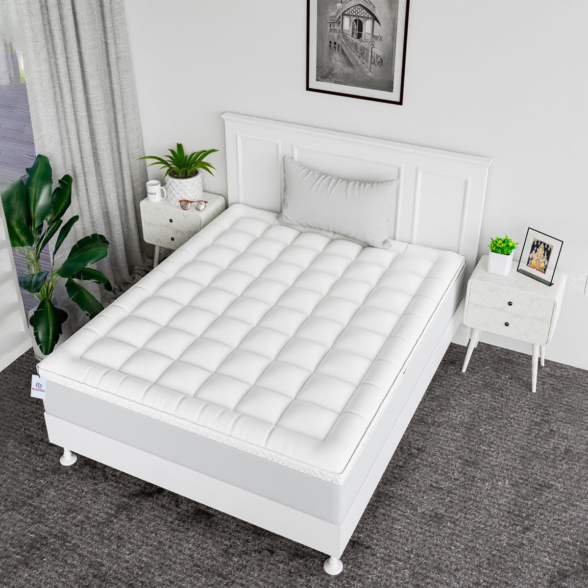Heart Home Mattress Padding | Cotton Single Bed Mattress Topper | Waterproof Mattress Padding | Mattress Padding Topper with Elastic Band Straps | 60x78 Inch| White