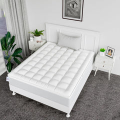 Heart Home Mattress Padding | Cotton Single Bed Mattress Topper | Waterproof Mattress Padding | Mattress Padding Topper with Elastic Band Straps | 60x78 Inch| White