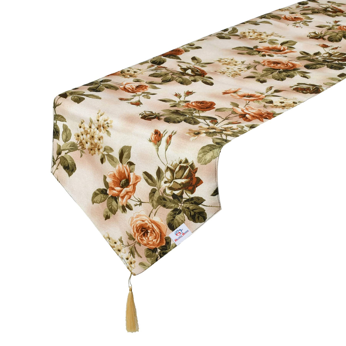 Heart Home Flower Design Cotton Table Runner for Family Dinners or Gatherings, Indoor or Outdoor Parties & Everyday Use, 16"x68"inch (Orange)