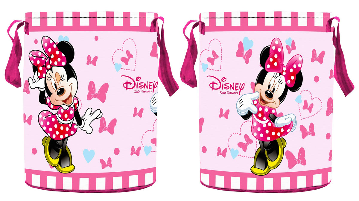 Kuber Industries Disney Minnie Print Round Non Woven Fabric Foldable Laundry Basket|Toy Storage Basket|Cloth Storage Basket with Handles,45 LTR|Pack of 2 (Pink)