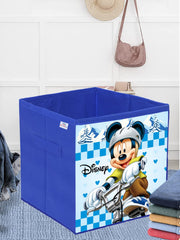 Heart Home Disney Mickey Print Durable & Collapsible Square Storage Box|Clothes Organizer With Handle,Pack of 3 (Blue)