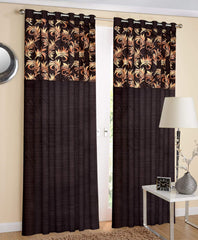 Kuber Industries Leaf Print 2 Pieces Room Darkening Door Curtain, 7 Feet (Brown)