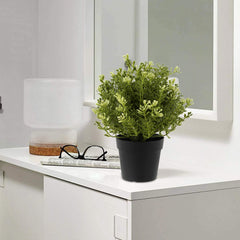 Kuber Industries Mini Plastic Potted Plants for Home Office Decoration, Plastic Plant with Black Plastic Pots, Fake Plant for Bathroom Décor, Green-KUBMART11596