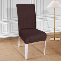 Kuber Industries Leaf Printed Polyester Stretchable Elastic Dining Chair Cover/Seat Slipcover/Seat Protector- Pack of 4 (Brown)-50KM01004