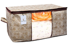 Kuber Industries Flower Design Rectangular Underbed Blanket Cover Storage Bag Organiser, Set of 3 - (Golden Brown, Extra Large Size - CTKTC15247)