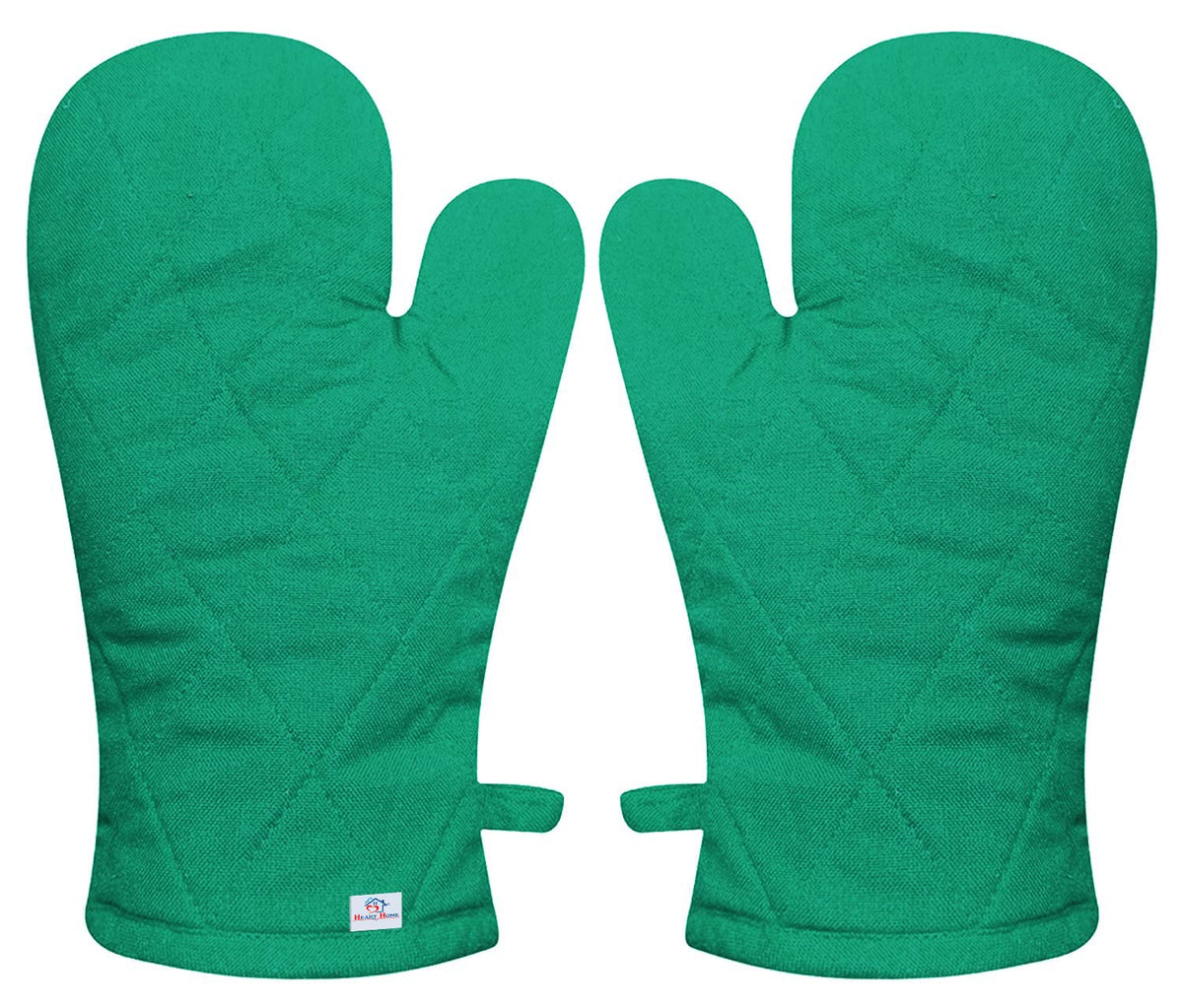 Heart Home Heat Resistant Cotton Kitchen Oven Mitt Microwave Gloves, Set of 2 (Green)-HS43HEARTH26088