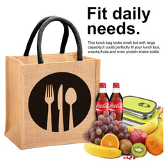 Kuber Industries Fork Knife Print Jute Reusable Eco-Friendly Hand Bag/Grocery Bag For Man, Woman With Handle (Black) 54KM4355