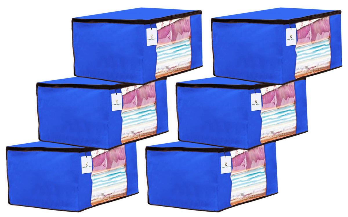 Kuber Industries 6 Piece Non Woven Fabric Saree Cover Set with Transparent Window, Extra Large, Royal Blue-CTKTC23694