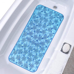 Kuber Industries Flower Design Bath Mat with Suction Cups (Blue, Polyvinyl Chloride, Standard)