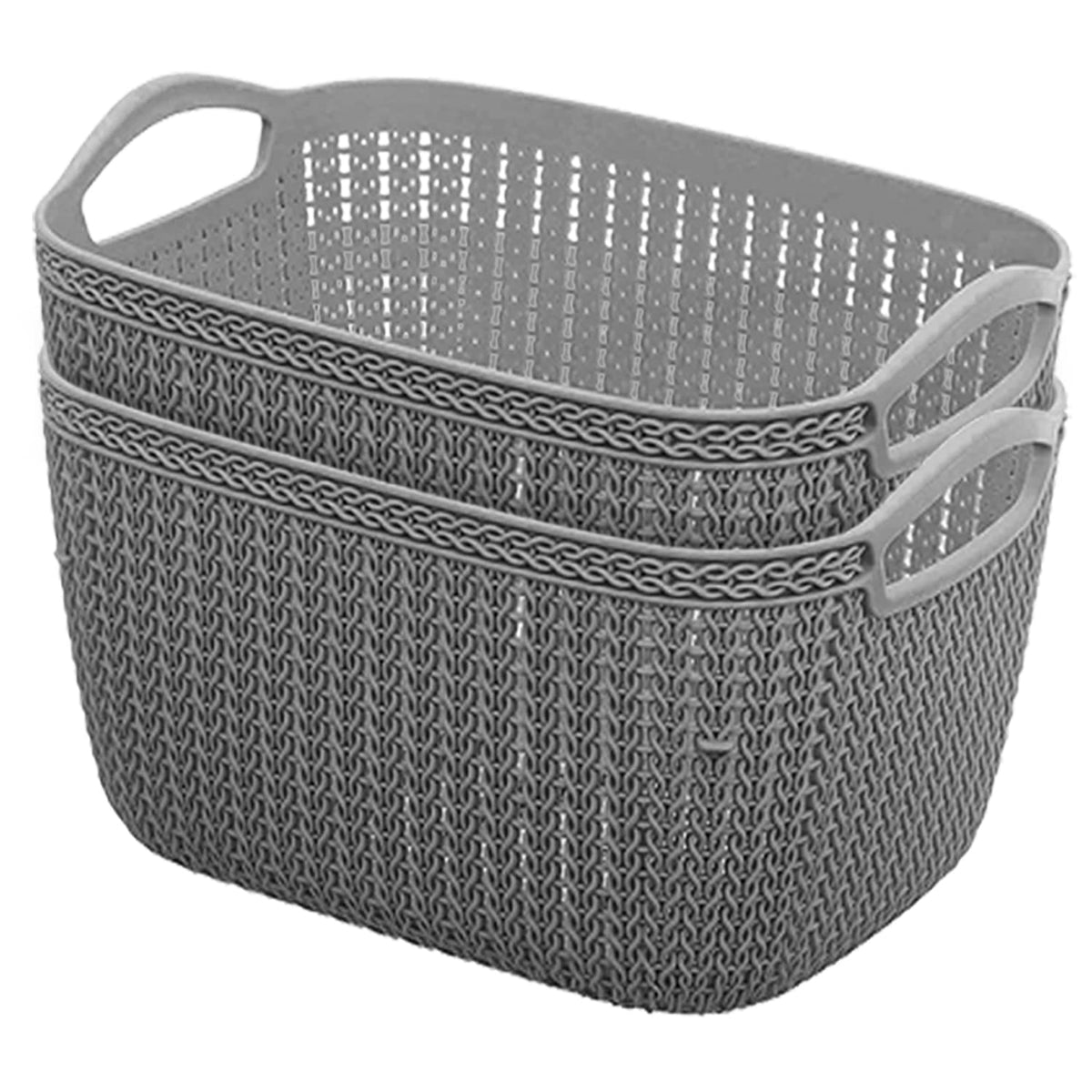 Heart Home Q-6 Multiuses Designer Unbreakable Plastic Storage Basket/Organizer/Bin For Home, Kitchen, Bathroom, Office Use Pack of 2 (Grey)-50HH01651