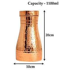 Kuber Industries Hammered Copper Bedroom Jar|Bedside Water Bottle with Inbuilt Glass, 1100 ml (Gold)