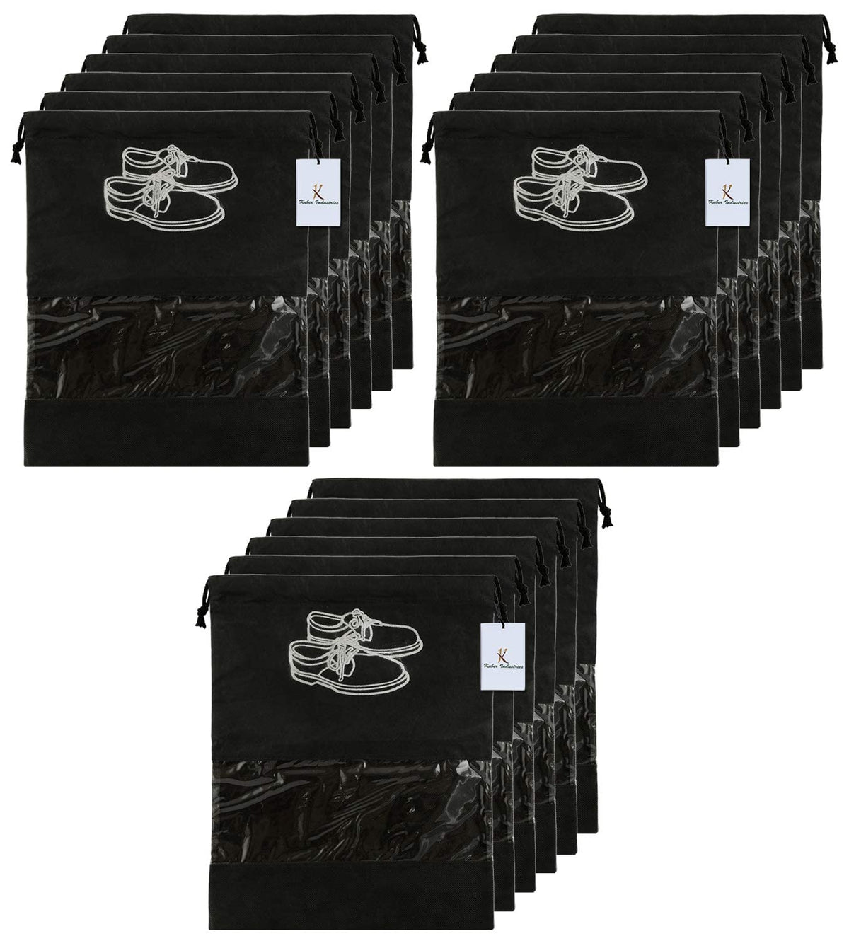 Heart Home 18 Piece Non Woven Travel Shoe Cover, String Bag Organizer, Black CTHH16023
