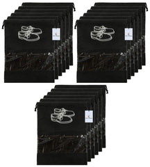 Heart Home 18 Piece Non Woven Travel Shoe Cover, String Bag Organizer, Black CTHH16023