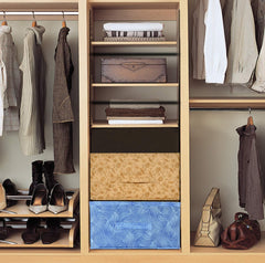 Kuber Industries Laheriya Metalic Print Non Woven Fabric Modular Closet Organizer Box with Handle for Cube Storage Units in Closet,Set Of 2(Blue & Beige)-KUBMART15997