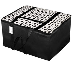 Kuber Industries Canvas Polka Dots Design Moisture Proof Underbed Storage Bag with Zipper Closure and Handle (Jumbo, Black & White)