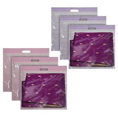Heart Home Non-Woven Single Saree Covers With Transparent Window With Handle Pack of 6 (Purple & Pink)