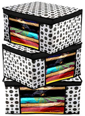 Kuber Industries Saree Covers With Zip|Saree Covers For Storage|Saree Packing Covers For Wedding|Pack of 3 (Black & White)