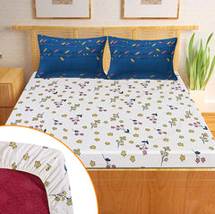 Kuber Industries Fitted Double Bedsheet|Elastic 130 GSM Polycotton King Printed Double Bedsheet with 2 Pillow Covers, 90x37 Inch (Multicolor)