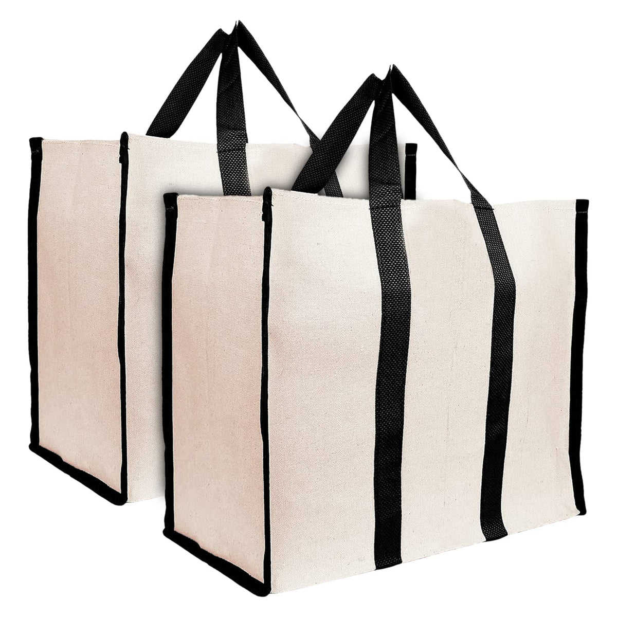 Kuber Industries Canvas Shopping Bags/Grocery Bag for Carry Grocery, Fruits, Vegetable with Handles Pack of 2 (Black) 54KM4014