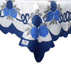 Heart Home Flower Printed Cotton 4 Seater Center Table Cover,40"x60" (White & Blue)-44HH045
