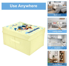 Heart Home Non-Woven Mickey & Friend Print Flodable Storage Box/Wardrobe Organizer With Lid For Home Decor, Pack of 2 (Cream) 54HH4231.