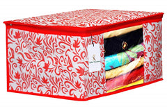 Kuber Industries Leaf Design Non Woven 3 Pieces Saree Cover and 2 Pieces Underbed Storage Bag, Cloth Organizer for Storage, Blanket Cover Combo Set (Red) - CTKTC038669