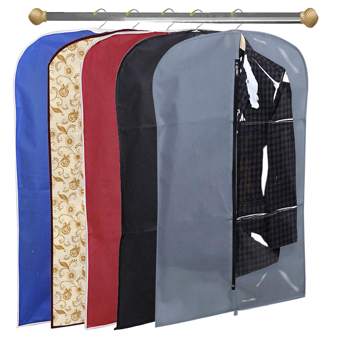 Kuber Industries 5 Pieces Half Transparent Non Woven Men's Coat Blazer Suit Cover (Grey & Black & Maroon & Brown & Royal Blue) -CTKTC041538