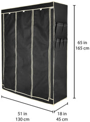 Urbane Home Foldable Wardrobe for Clothes|Non Woven 2 Door Portable Clothes Rack|6 Shelves Almirah for Clothes (Black)