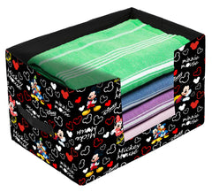 Kuber Industries Disney Mickey Mouse Printed Non-Woven Foldable Saree Stacker, Wardrobe Organizer, Storage Bin With Handle (Black)-HS43KUBMART26374