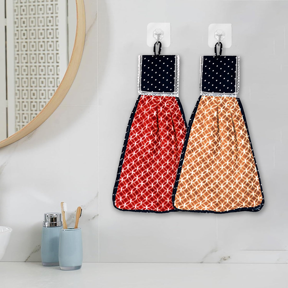 Heart Home Napkin | Washbasin Hanging Napkin | Kitchen Towel with Ties | Napkin for Kitchen | Circle Napkin for Bathroom | Hand Towel for Kitchen | Pack of 2 | Multi
