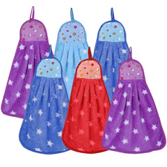 Kuber Industries Soft Cotton Star Print Super Absorbent Hanging Napkin|Hand Towel For Washbasin & Kitchen,Pack of 6,(Assorted)
