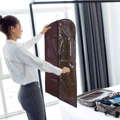 Heart Home Embossed Coat Cover|Non Woven Foldable Hanging Blazer Cover|Half Transparent Wardrobe Organizer, Pack of 4 (Brown)