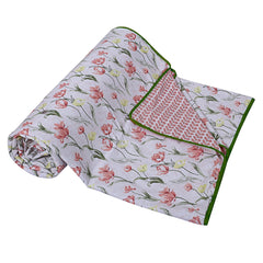 Kuber Industries Cotton Soft Lightweight Floral Design Reversible Single Bed Dohar|Blanket|AC Quilt for Home & Travel (Light Pink)