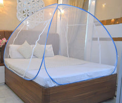 Heart Home Mosquito Net Foldable King Size (Double Bed) with Free Saviours 6.5 x 6.5 Feet (Blue)- HEART1073