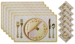 Kuber Industries Ctktc33905 PVC Plate Design Floral Dining Table Placemat Set with Tea Coasters (Cream, Standard, 6 Piece, Polyvinyl Chloride)