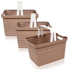 Kuber Industries Basket | Plastic Storage Basket for Fruits | Storage Basket for Picnic | Storage Basket for Kitchen | Stationery Storage Basket | FLORA-222 | Pack of 3 | Coffee