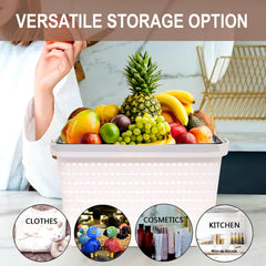 Heart Home Basket | Plastic Storage Basket for Fruits | Storage Basket for Picnic | Storage Basket for Kitchen | Stationery Storage Basket | FLORA-333 | Pack of 3 | White