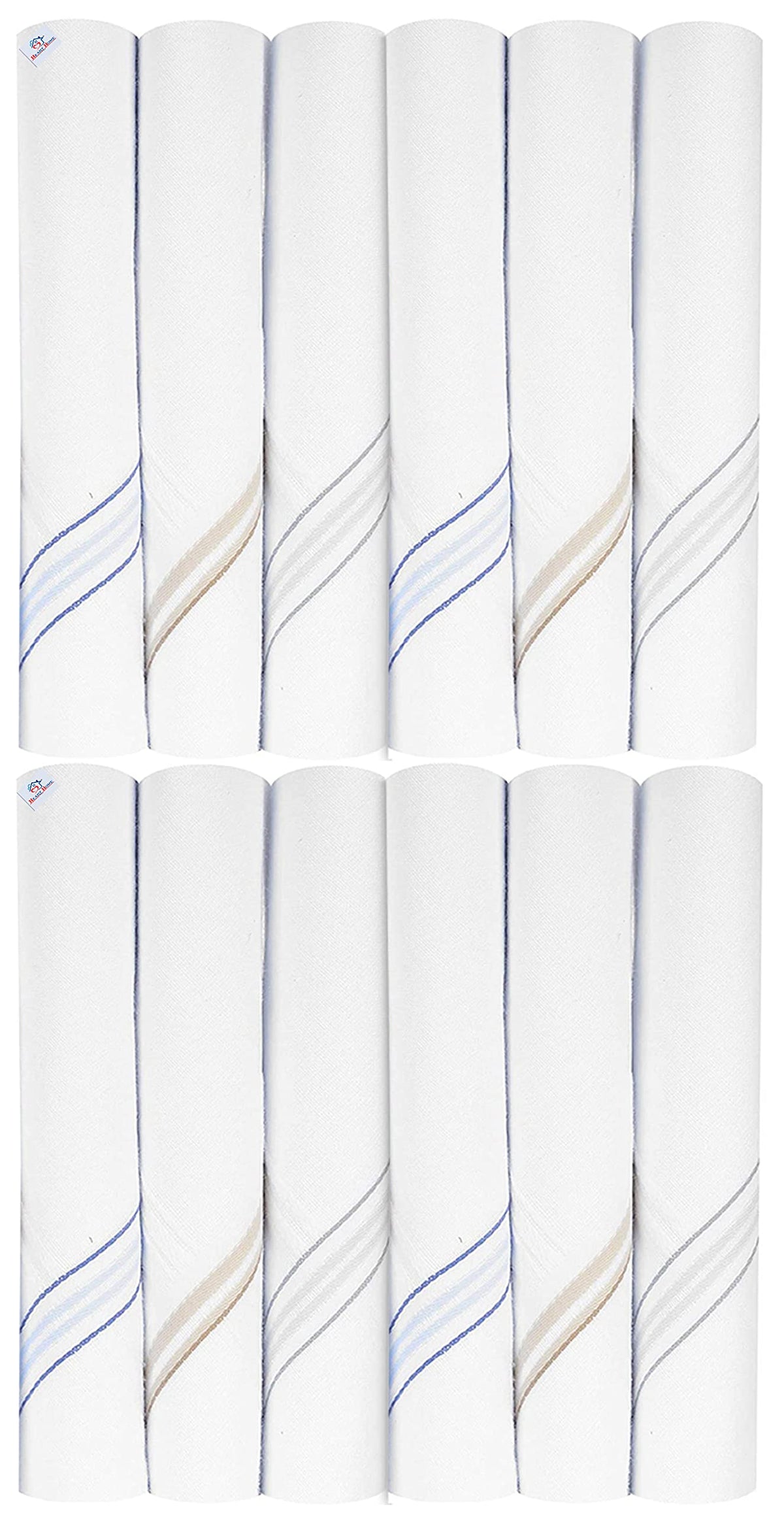 Heart Home Lining Design 100% Cotton Premium Collection Handkerchiefs Hanky for Men, Set of 12 (White)