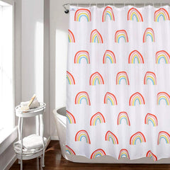 Heart Home 7 Feet PVC Rainbow Print Shower Curtain/AC Curtain for Bathroom, Living Room with 8 Hooks (White) 52HH4101