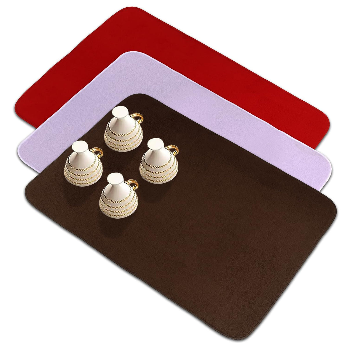 Kuber Industries Dish Dry Mat | Microfiber Drying Mat | Reversible Kitchen Drying Mat | Absorbent Mat | Kitchen Dish Dry Mat | 38x50 | Pack of 3 | Multi