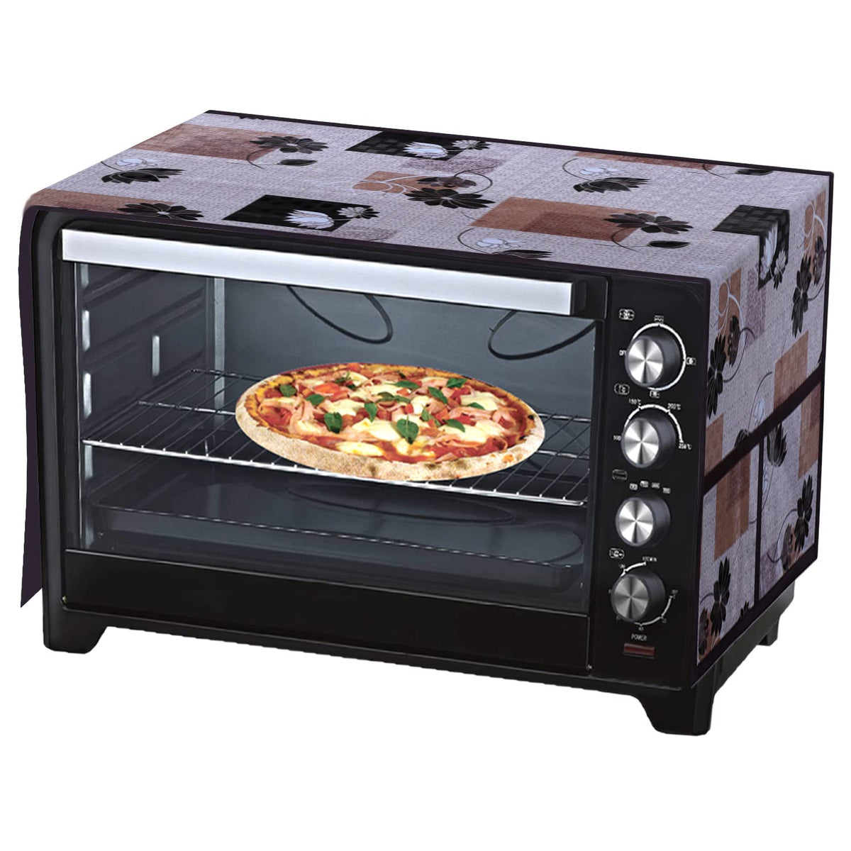 Kuber Industries Flower Printed PVC Microwave Oven Top Dust Oil Proof Cover, Protective Cover with 4 Utility Pockets (Pink)