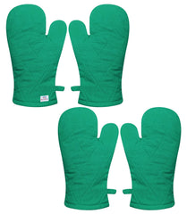 Heart Home Heat Resistant Cotton Kitchen Oven Mitt Microwave Gloves, Set of 4 (Green)-HS43HEARTH26090