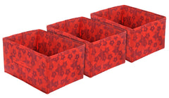 Heart Home Metallic Flower Printed Multipurposes Rectangular Flodable Storage Box, Drawer Storage and Cloth Organizer- Pack of 3 (Red)-HS43HEARTH26335