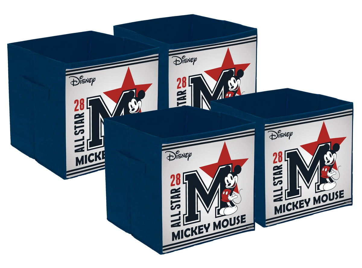 Kuber Industries Disney Star Mickey Print Durable & Collapsible Square Storage Box|Clothes Organizer With Handle,Pack of 4 (Navy Blue)