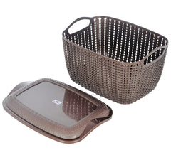 Heart Home Multipurposes Small M 25 Plastic Basket, Organizer For Kitchen, Countertops, Cabinets, Bathroom With Lids- Pack of 3 (Brown) -46HH040