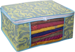 Kuber Industries Foldable saree covers with Zip|Non Woven Clothes Organiser for wardrobe |Leaf Print With Transparent Window|Suitable for Lehenga, Suit, Dress|Pack Of 6 (Green)