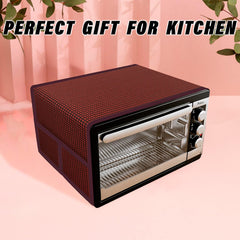 Heart Home Oven Top Cover | Microwave Oven Top Cover | Microwave Cover with 4 Utility Pockets | Oven Cover for Kitchen Décor | Barik Check Oven Top Cover | Maroon