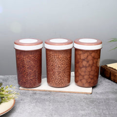 Kuber Industries Containers Set for Kitchen|BPA-Free Plastic 1500 ML Storage Containers Set with Spoon for Kitchen Set of 3 (Brown)