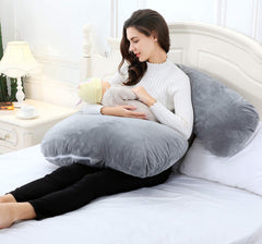 Heart Home Cotton Ultra Soft Hollow Fibre L Shaped Maternity Pillow, Pregnancy Pillow, Body Pillow with Zippered Cover (Grey)-HEART11432, Standard